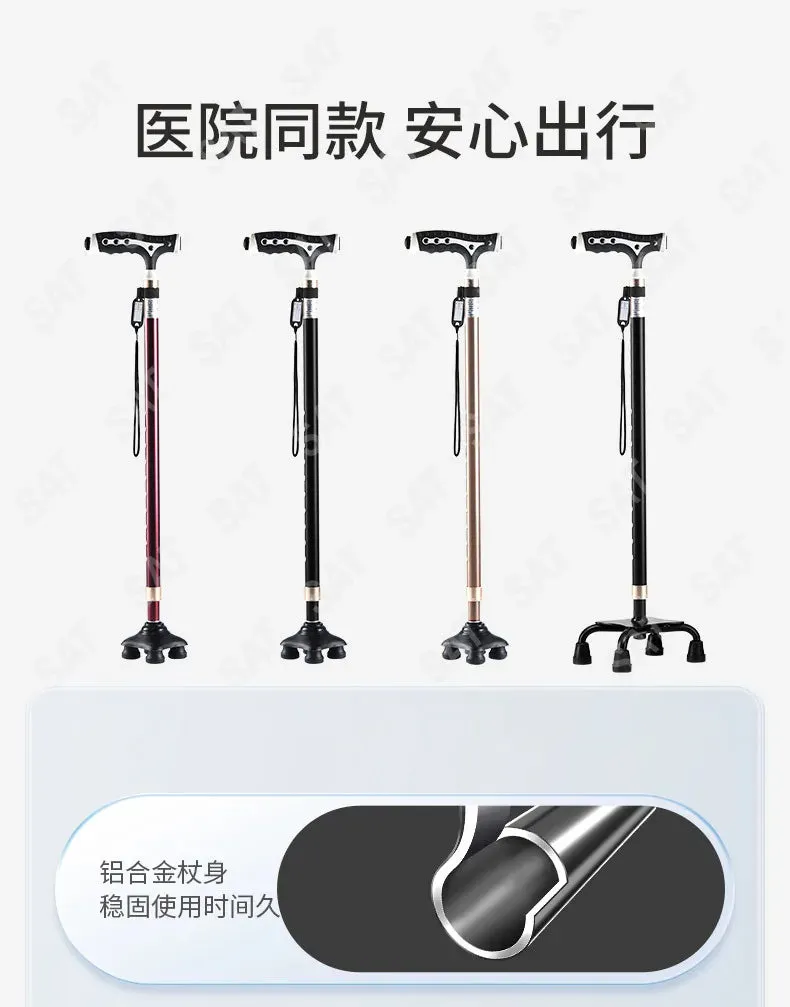 Crutches for elderly people with anti slip fractures, medical four legged walking aids, telescopic canes, elderly handrail