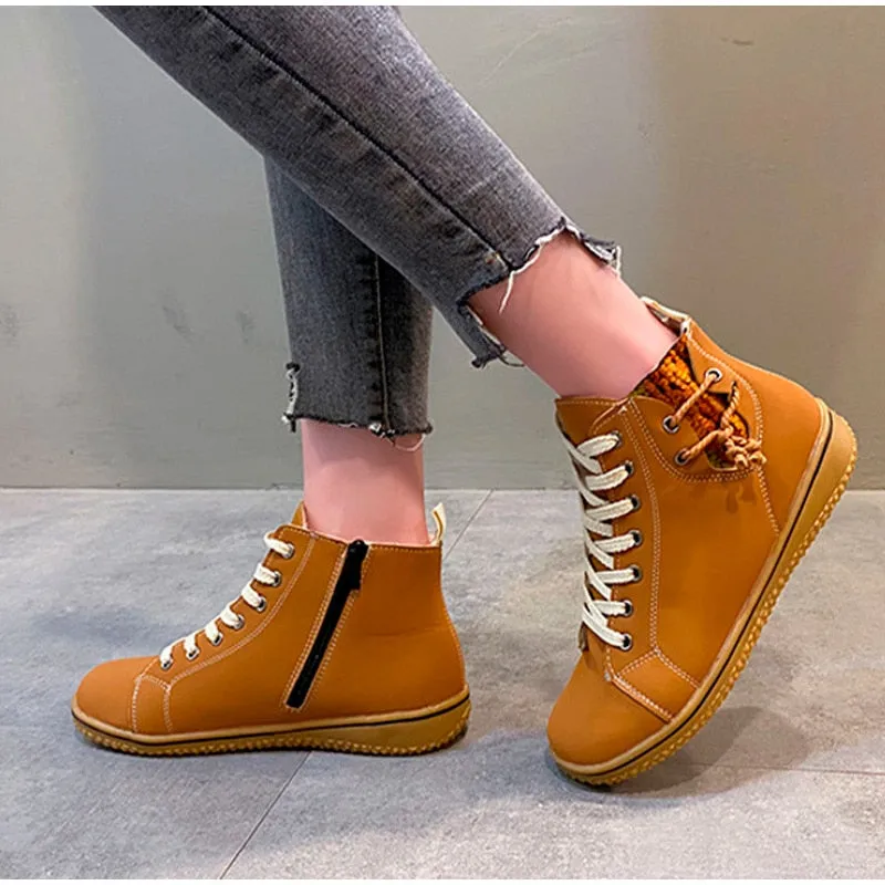 Cuzcare Women Ankle Boots Zipper Plush Orthopedic Shoes
