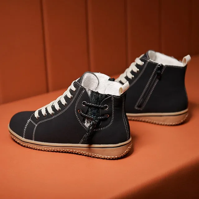 Cuzcare Women Ankle Boots Zipper Plush Orthopedic Shoes