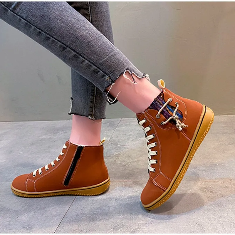 Cuzcare Women Ankle Boots Zipper Plush Orthopedic Shoes