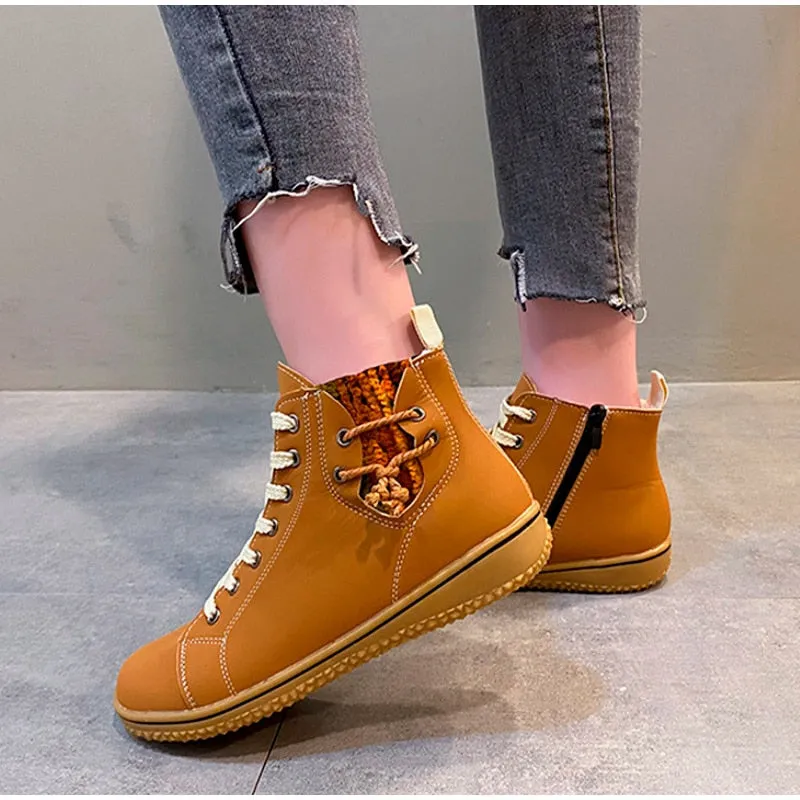 Cuzcare Women Ankle Boots Zipper Plush Orthopedic Shoes
