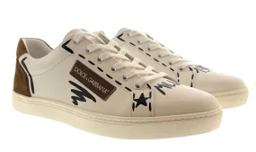 Dolce & Gabbana Men's White Leather Sneakers with Graffiti & Logo Patch-EU42.5