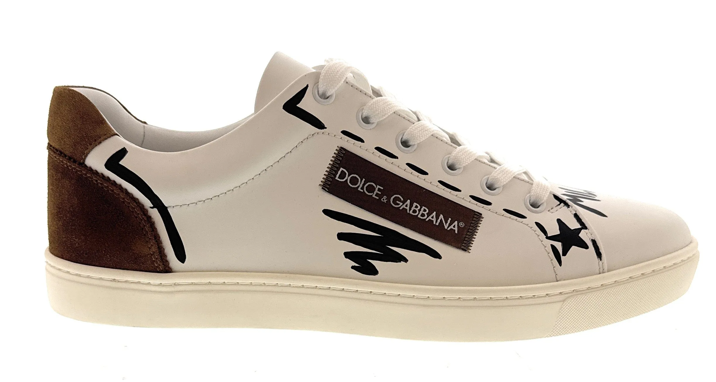 Dolce & Gabbana Men's White Leather Sneakers with Graffiti & Logo Patch-EU42.5