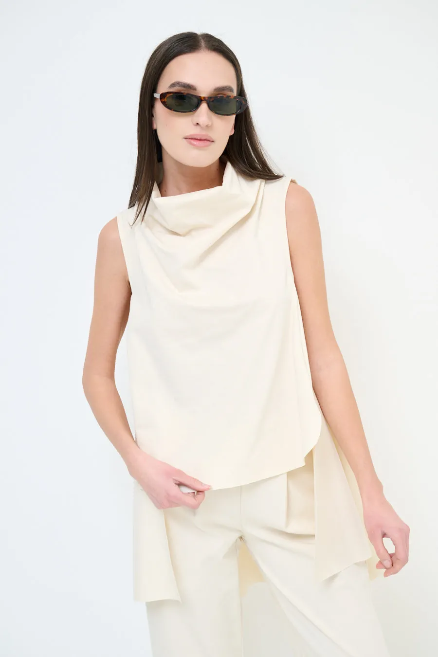 Elegant draped sleeveless blouse wholesale
