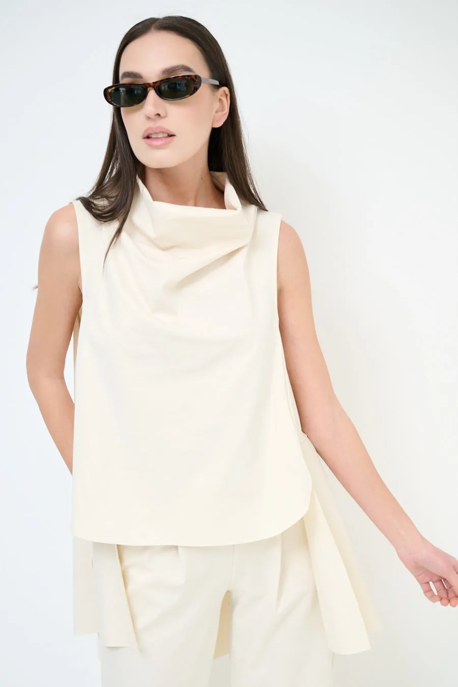 Elegant draped sleeveless blouse wholesale
