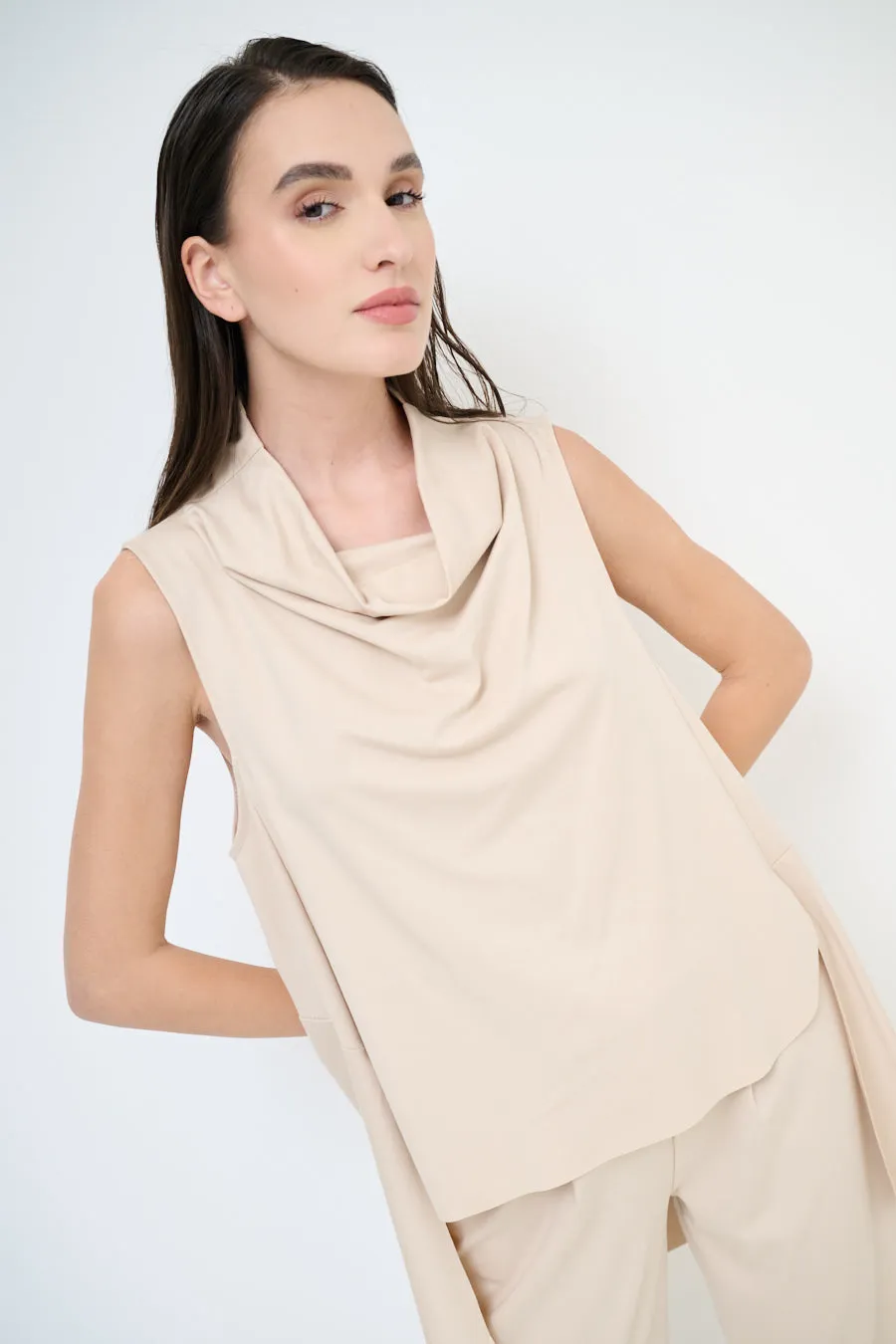 Elegant draped sleeveless blouse wholesale