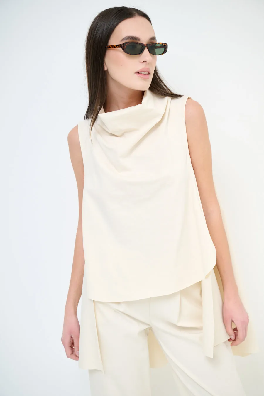 Elegant draped sleeveless blouse wholesale