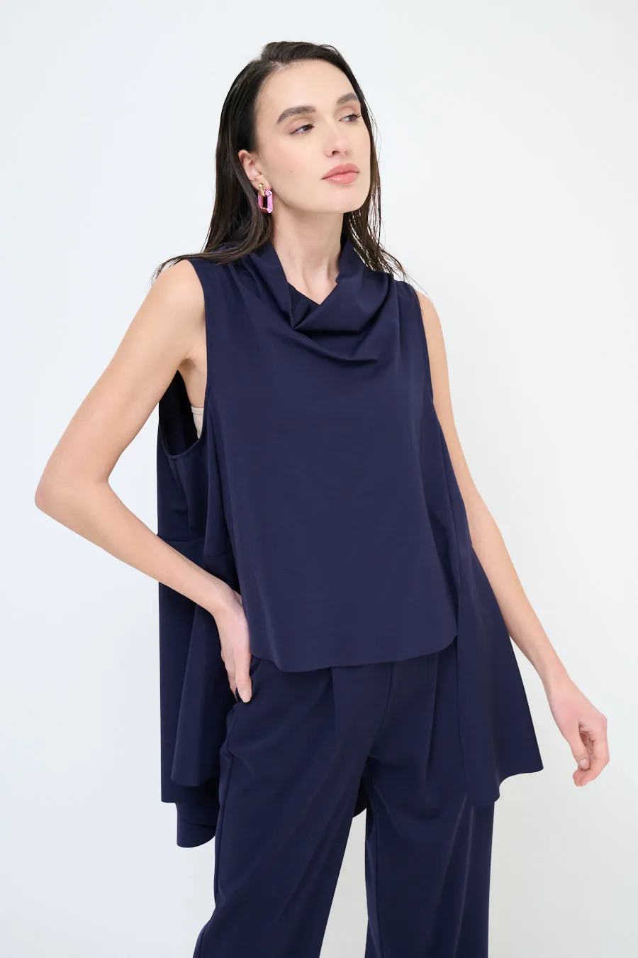 Elegant draped sleeveless blouse wholesale