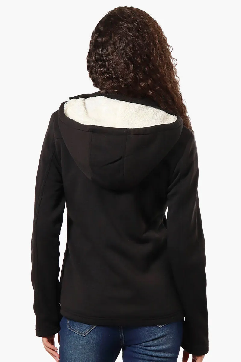 Fahrenheit Sherpa Lined Hood Double Breasted Lightweight Jacket - Black