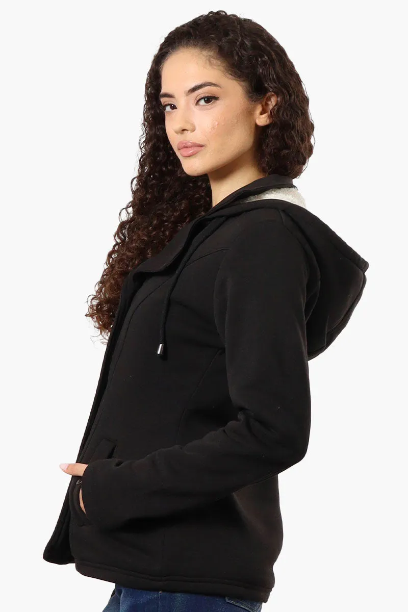 Fahrenheit Sherpa Lined Hood Double Breasted Lightweight Jacket - Black
