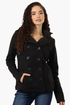 Fahrenheit Sherpa Lined Hood Double Breasted Lightweight Jacket - Black