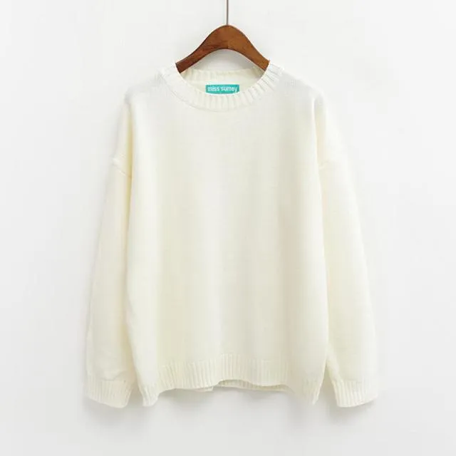 Fashion Loose Solid O-neck Sweaters