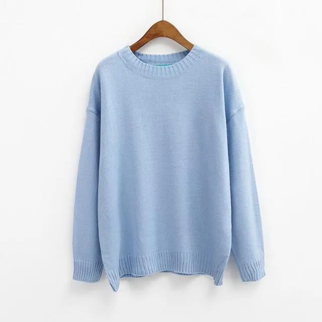 Fashion Loose Solid O-neck Sweaters