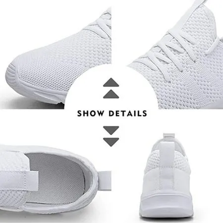 Htcenly Sneakers For Women Athletic Sport Running Shoes Lightweight Casual Shoes Breathable Gym Shoes Comfortable Walking Slip on Shoes, White, 9