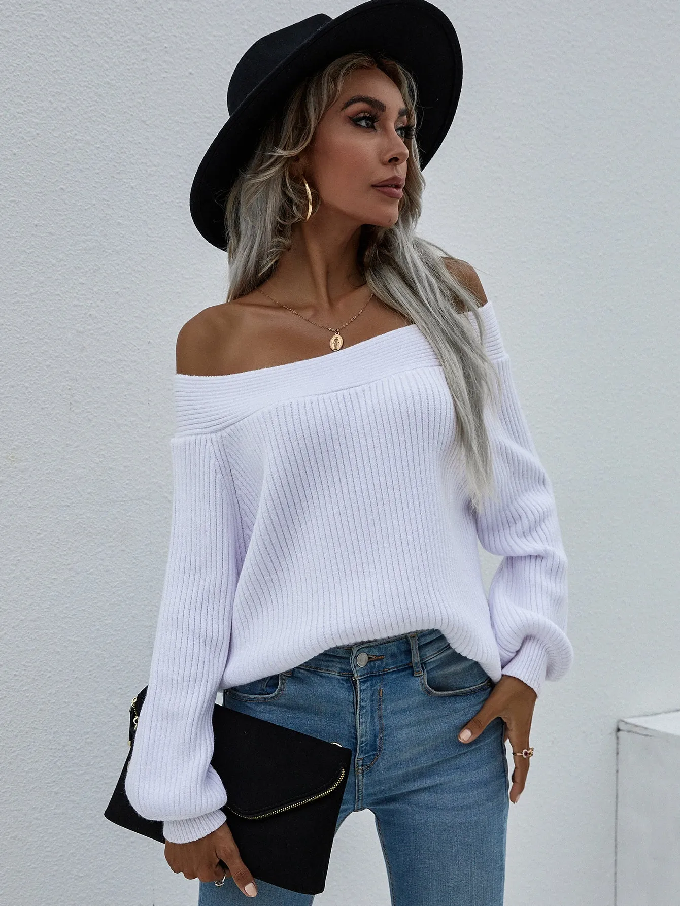 Large Size Loose Knit Solid Color Pullover Sweater