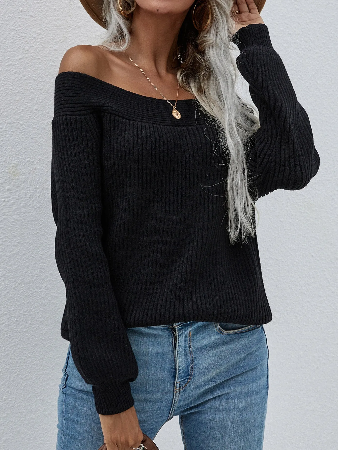 Large Size Loose Knit Solid Color Pullover Sweater