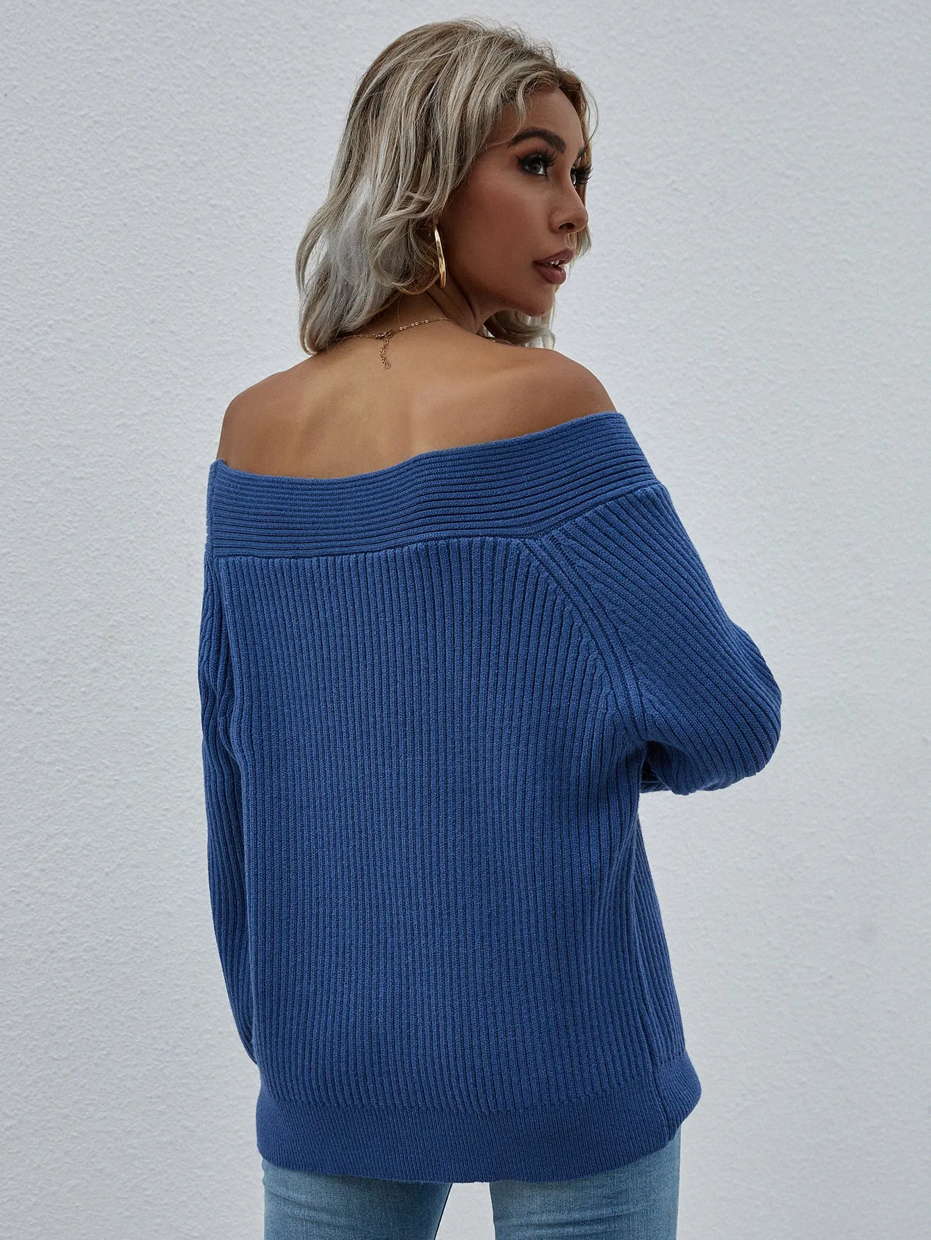 Large Size Loose Knit Solid Color Pullover Sweater