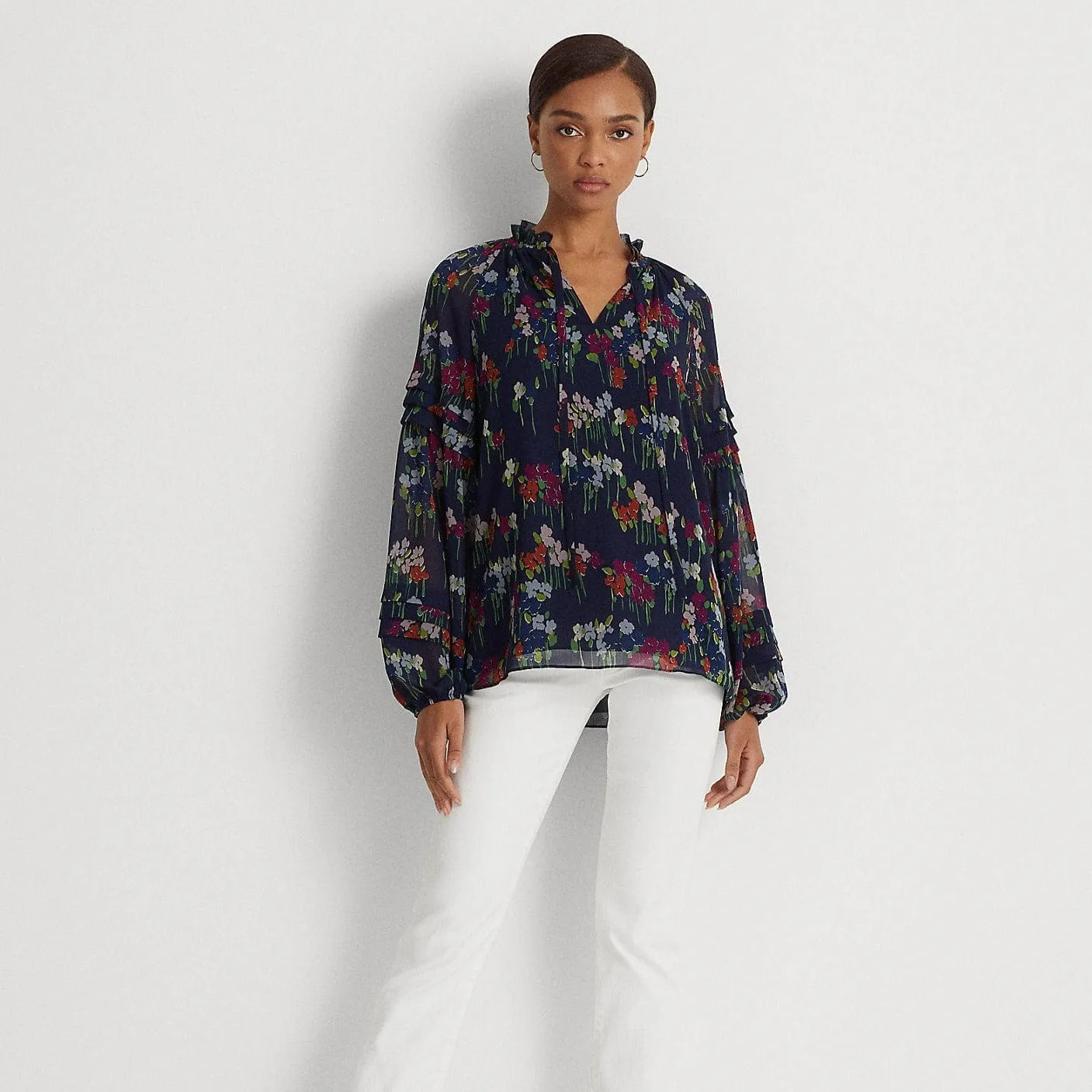 Lauren Ralph Lauren Floral Crinkle Georgette Blouse