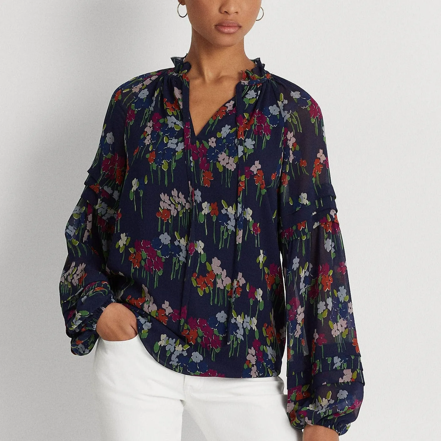 Lauren Ralph Lauren Floral Crinkle Georgette Blouse