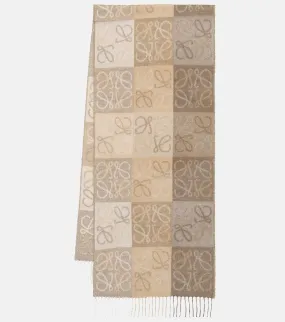 Loewe Wool and Cashmere Anagram Scarf, Beige