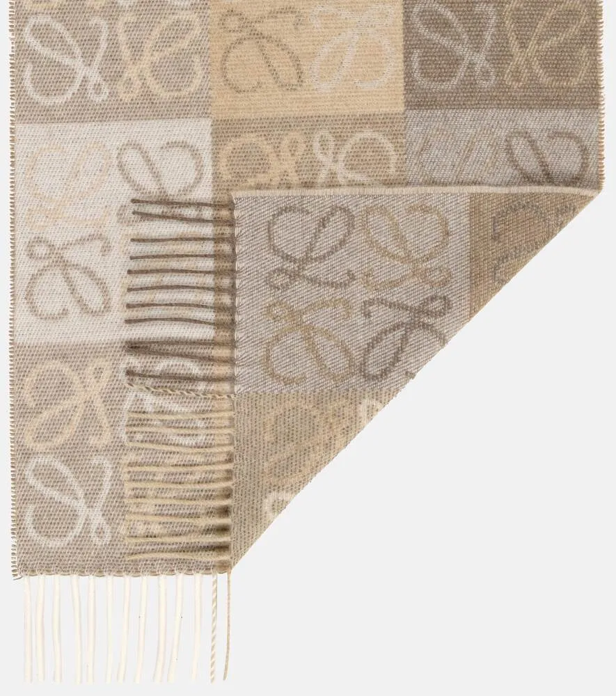 Loewe Wool and Cashmere Anagram Scarf, Beige