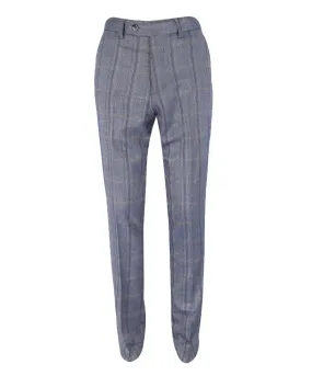 Men's Slim Fit Tweed Check Trousers- Connall Blue - Blue