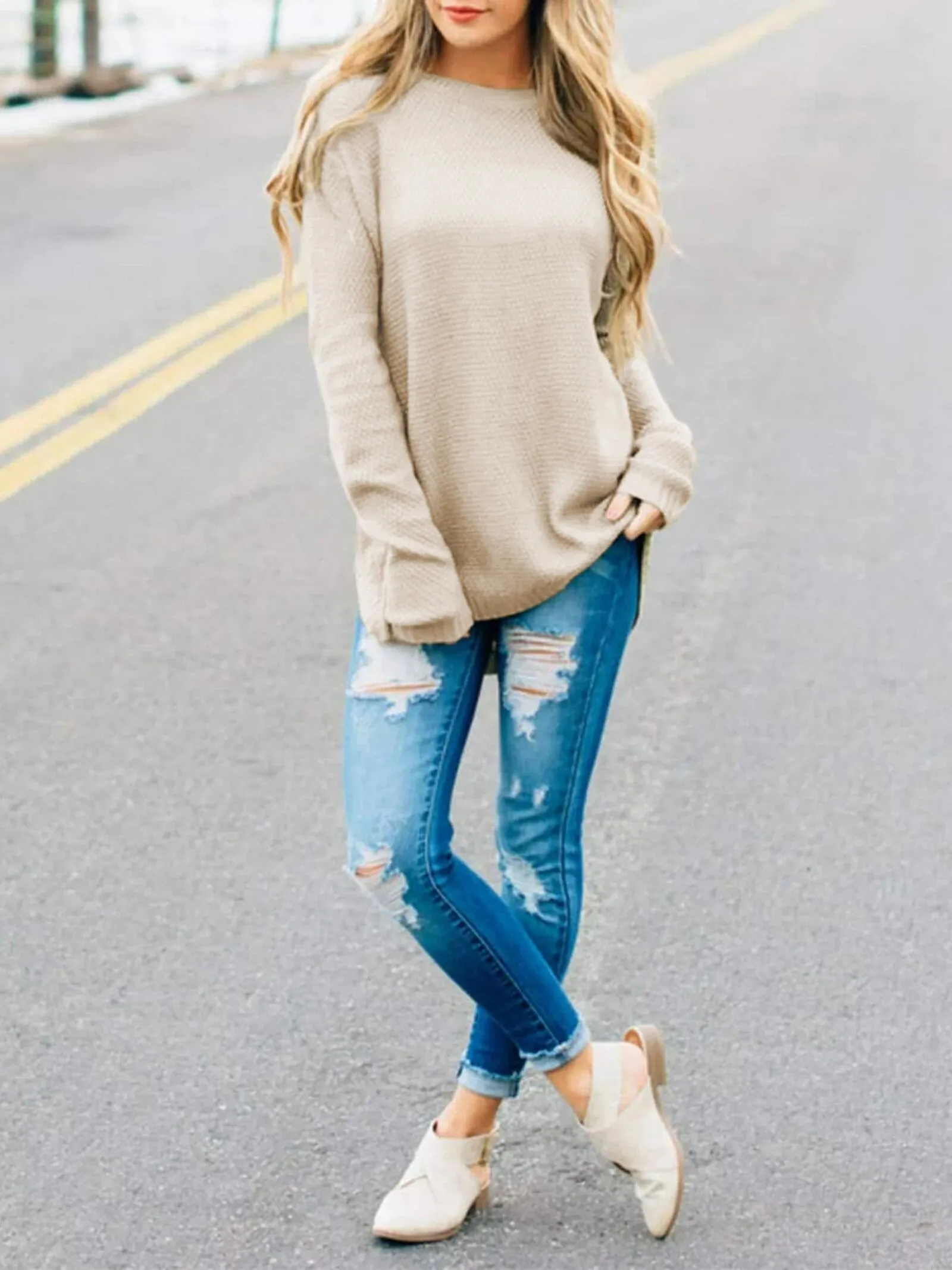 MOSHU Oversized Sweaters for Women Knitted Pullover Sweater Chunky Womens Tops