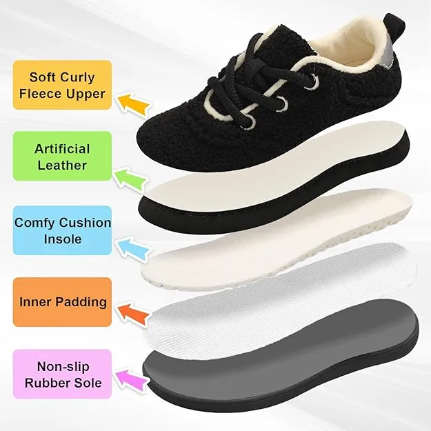 NEW JIASUQI Womens Slippers Wide Cozy Diabetic Shoes House Shoes Winter Anti Skid Warm Walking Shoes for Indoor Outdoor, Black, Sz 9.5