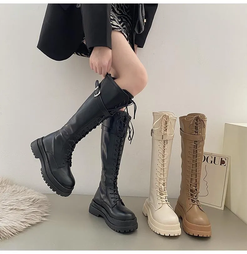 New Knight Style Boots with British Influence - Mid-Calf Thick Bottom & Heels Boot