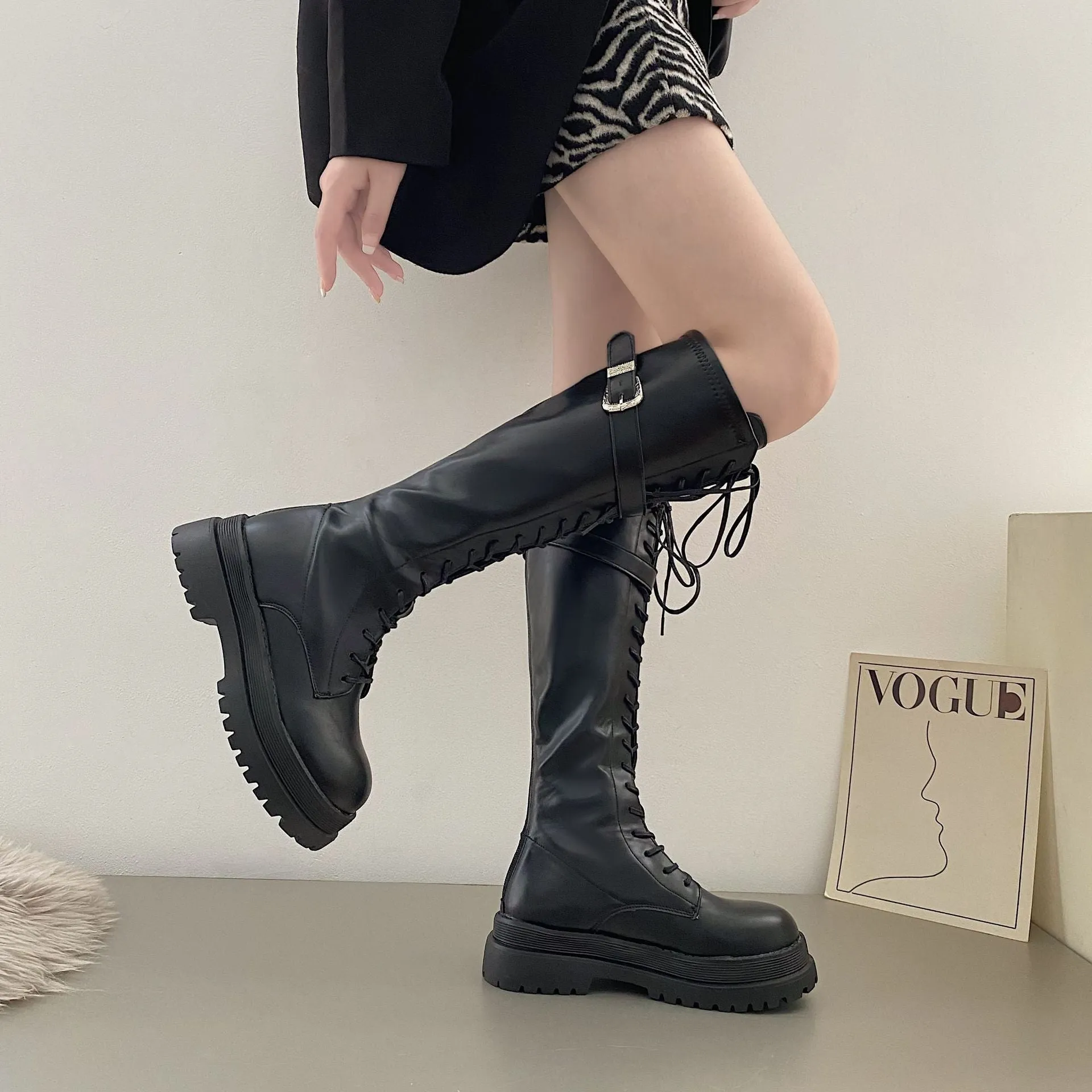 New Knight Style Boots with British Influence - Mid-Calf Thick Bottom & Heels Boot
