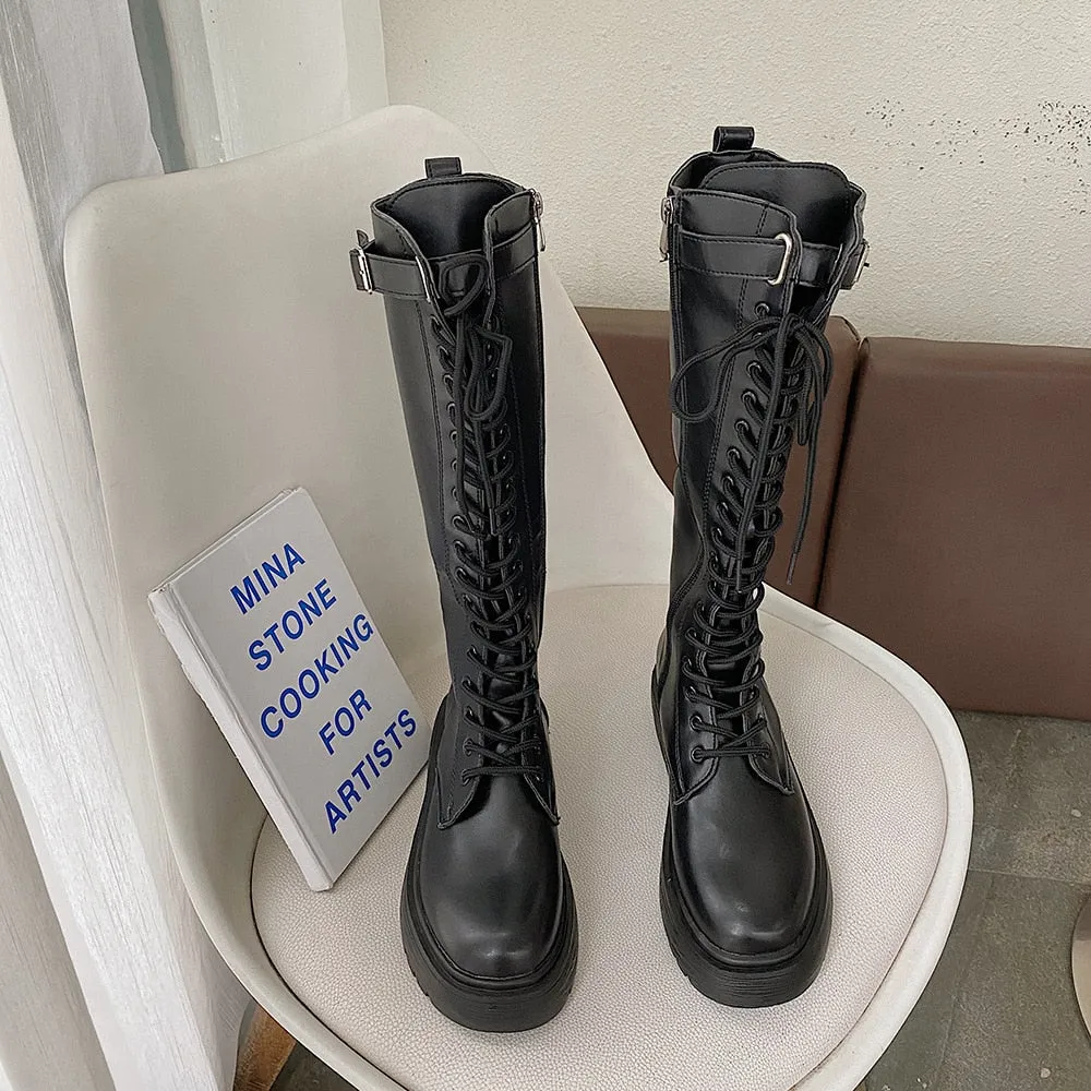 New Knight Style Boots with British Influence - Mid-Calf Thick Bottom & Heels Boot