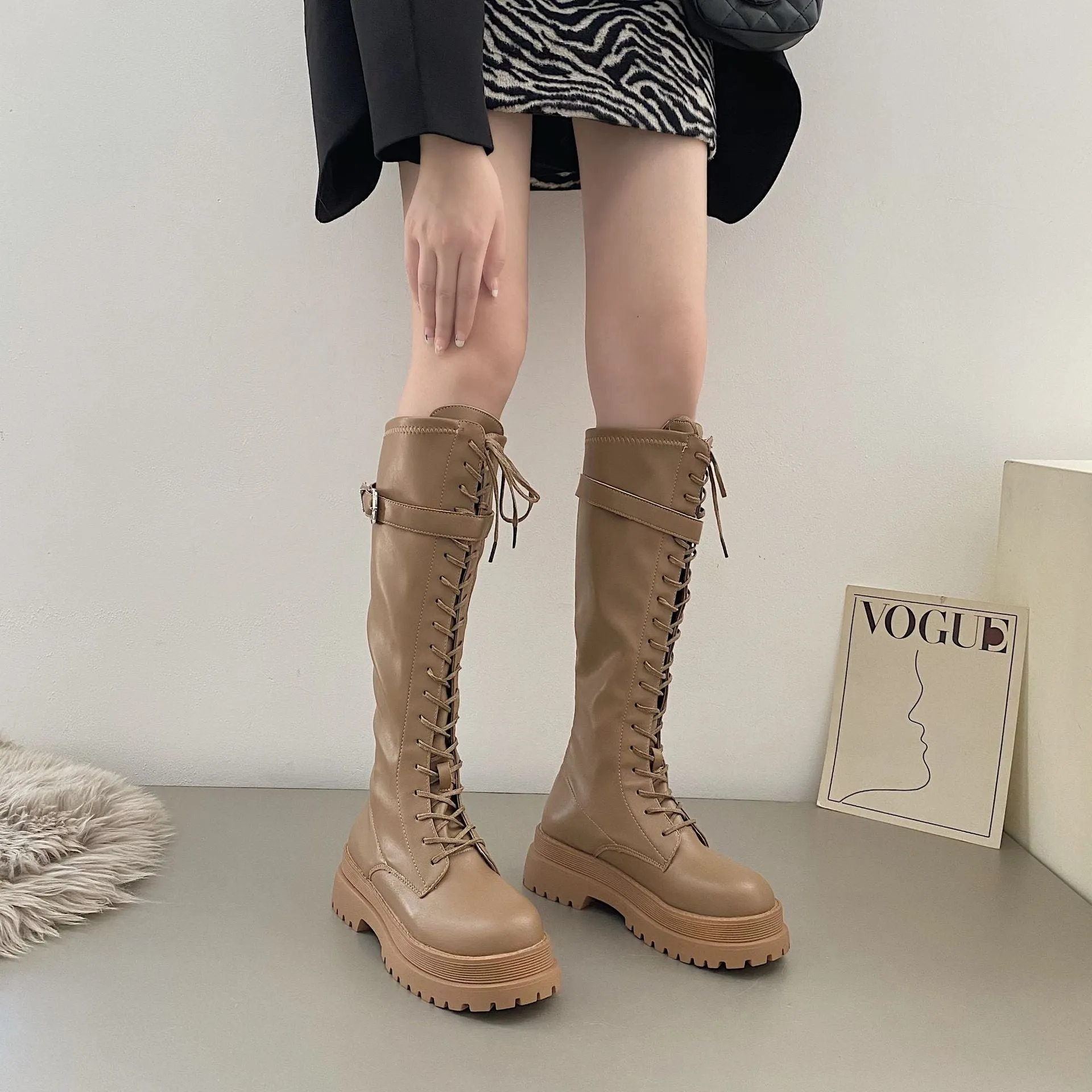 New Knight Style Boots with British Influence - Mid-Calf Thick Bottom & Heels Boot