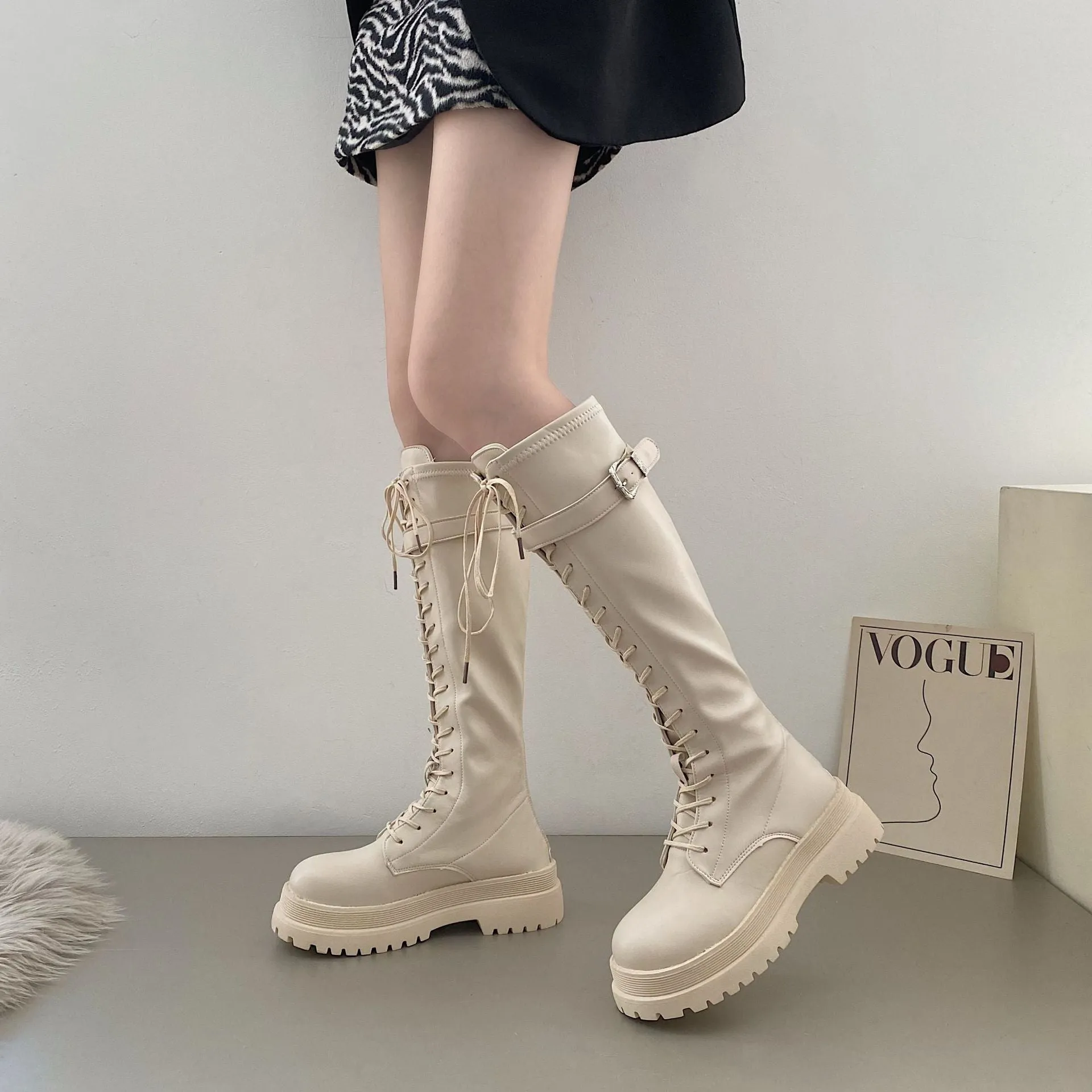 New Knight Style Boots with British Influence - Mid-Calf Thick Bottom & Heels Boot