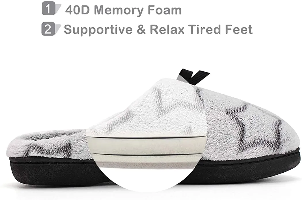 New KomForme Women Memory Foam Slippers, Cozy Flannel Winter House Shoes with Star Pattern and Anti-Slip Sole, Sz 5