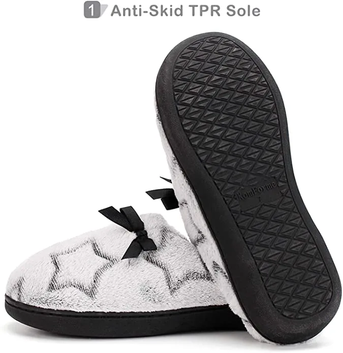 New KomForme Women Memory Foam Slippers, Cozy Flannel Winter House Shoes with Star Pattern and Anti-Slip Sole, Sz 5