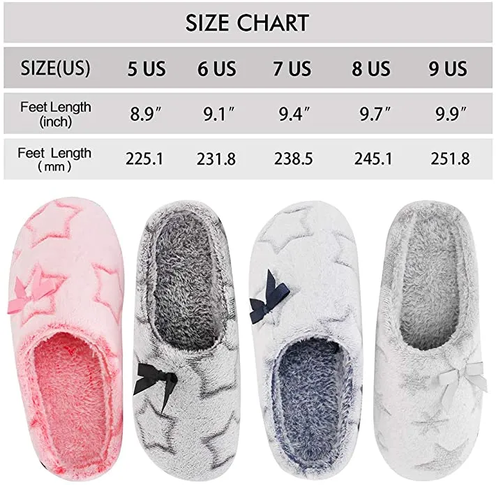 New KomForme Women Memory Foam Slippers, Cozy Flannel Winter House Shoes with Star Pattern and Anti-Slip Sole, Sz 5