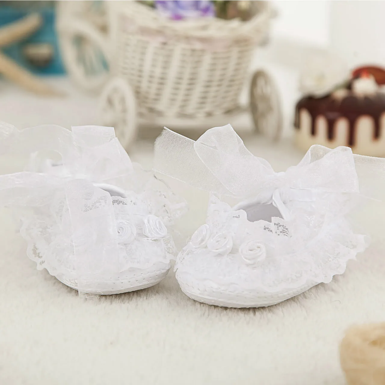 Newborn Baby Girl Shoes Lace Flower Soft Sole Anti-slip Prewalker 0-12M