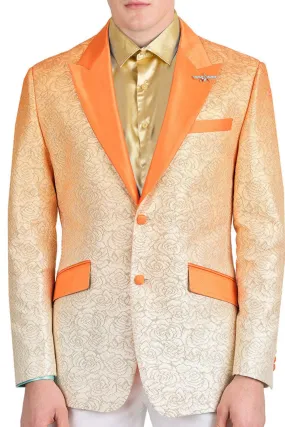 Orange Ombre with Silver Floral Fusion Dazzling Prom Blazer