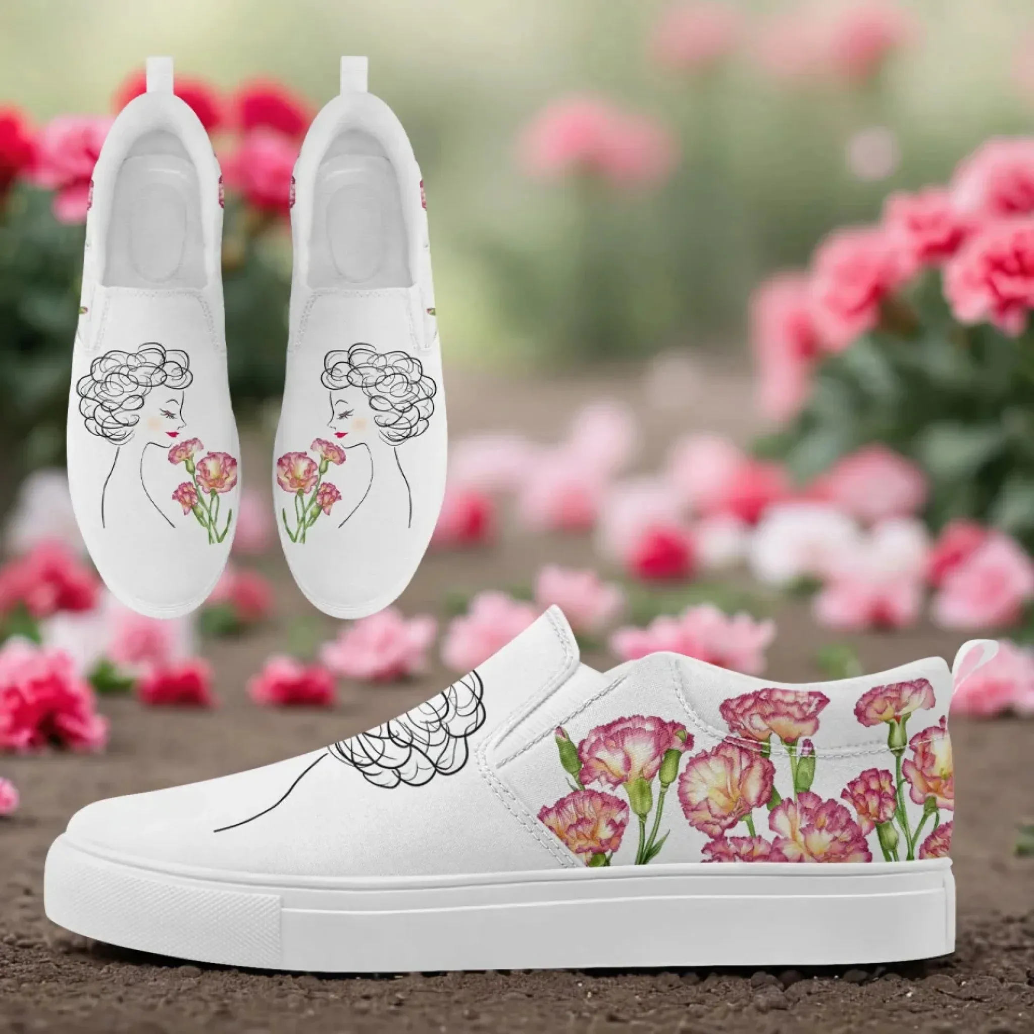 Personalized Mother's Day Canvas Slip-On Shoes, Custom Floral Design Comfortable Slip-Ons, Stylish and Lightweight Unisex Shoes