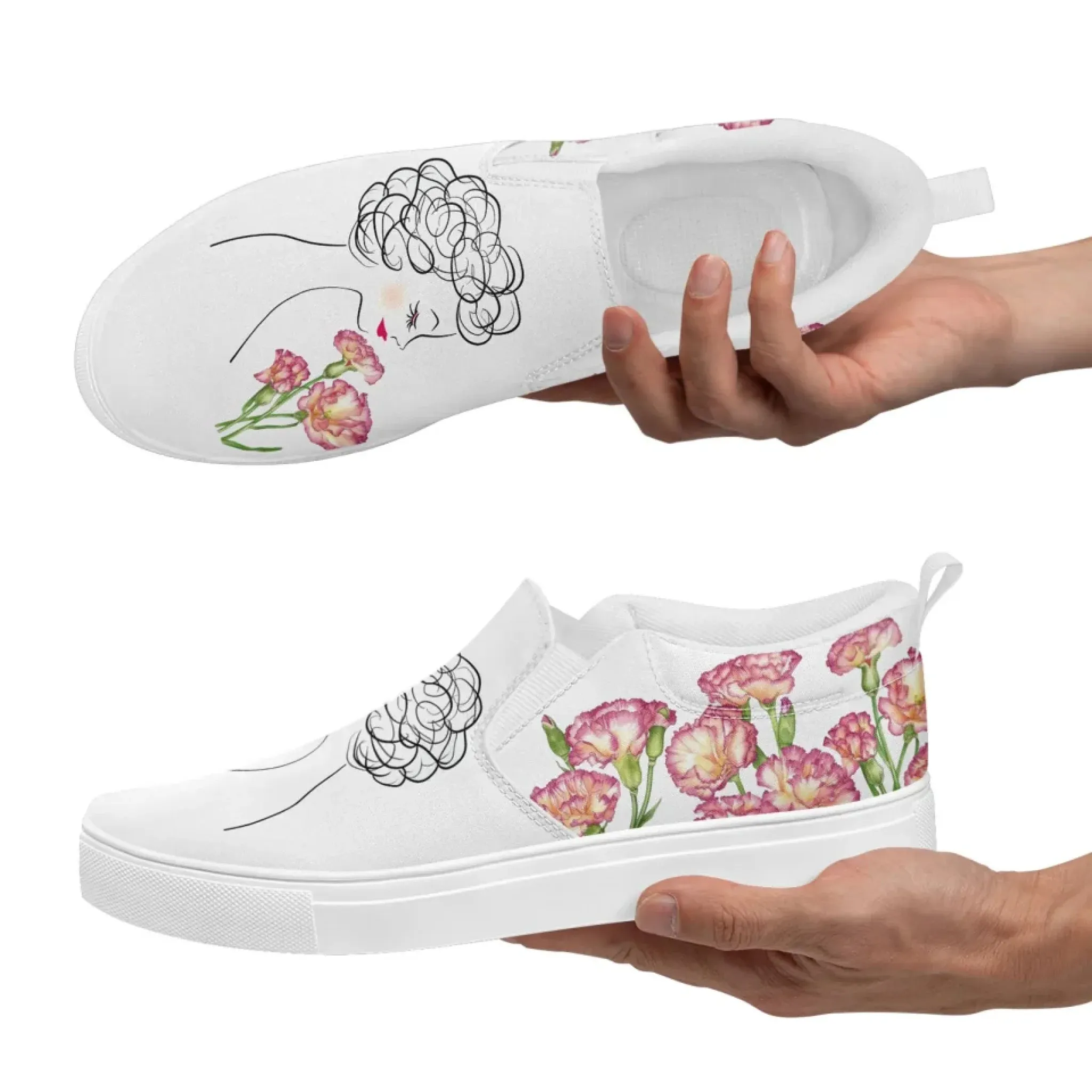 Personalized Mother's Day Canvas Slip-On Shoes, Custom Floral Design Comfortable Slip-Ons, Stylish and Lightweight Unisex Shoes