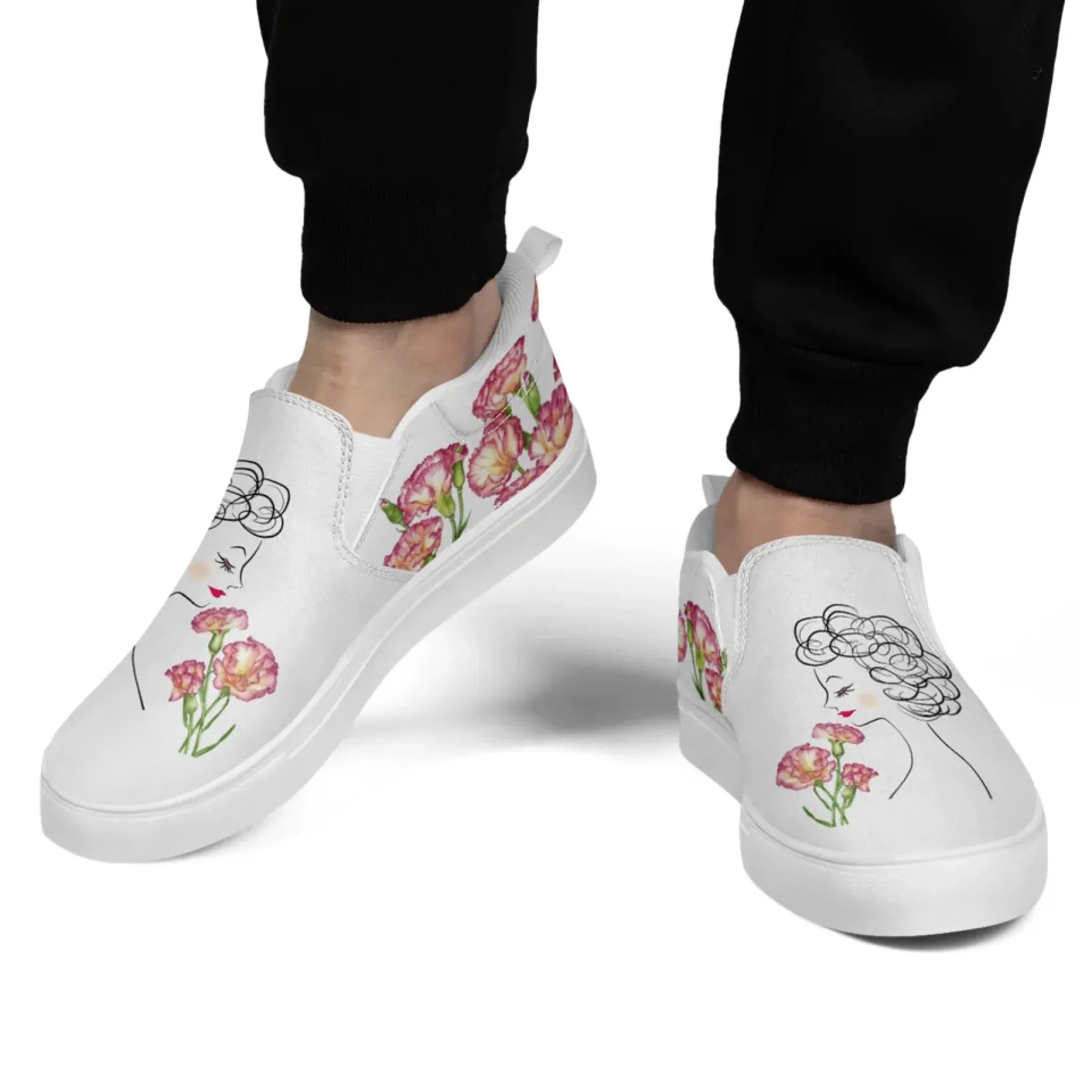 Personalized Mother's Day Canvas Slip-On Shoes, Custom Floral Design Comfortable Slip-Ons, Stylish and Lightweight Unisex Shoes
