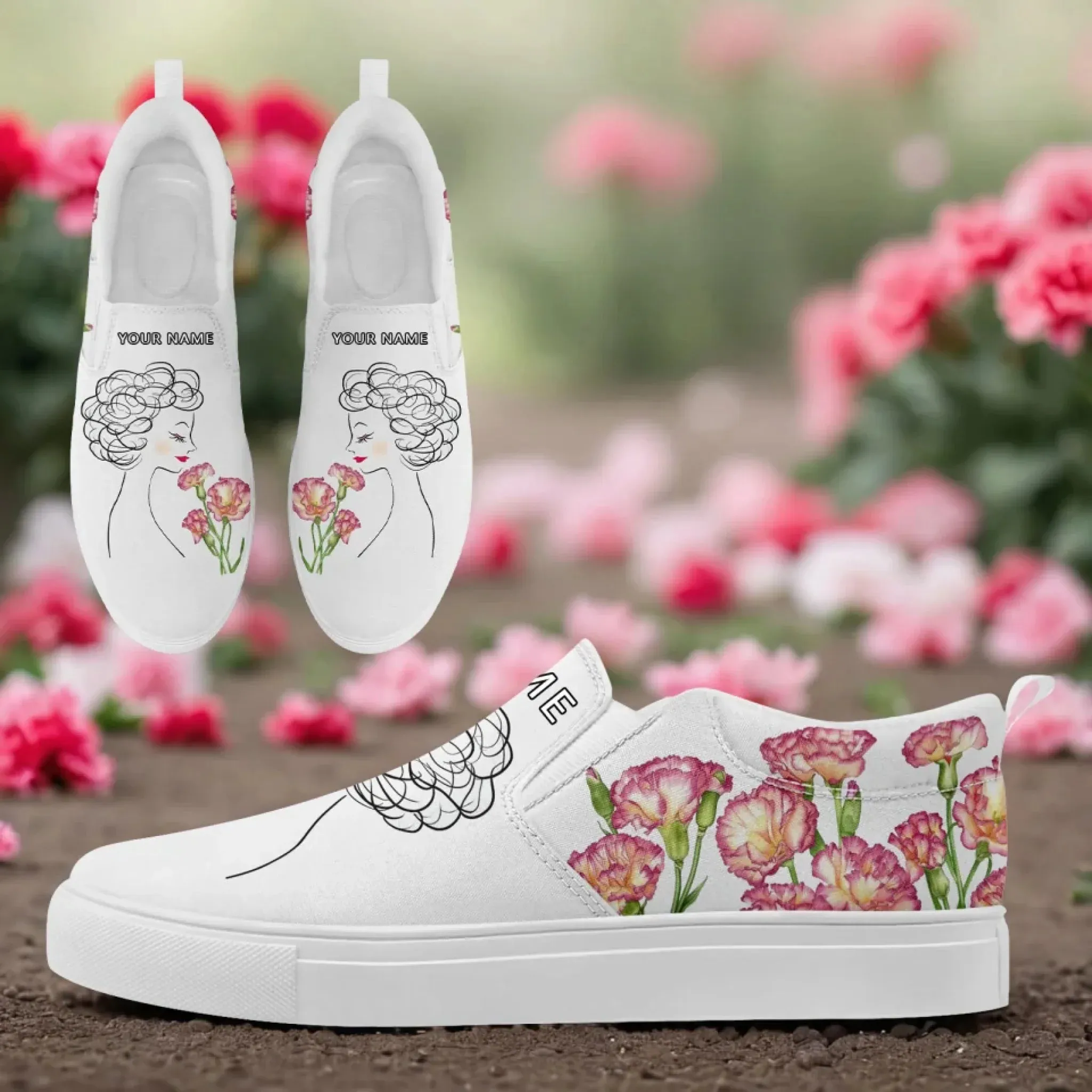 Personalized Mother's Day Canvas Slip-On Shoes, Custom Floral Design Comfortable Slip-Ons, Stylish and Lightweight Unisex Shoes