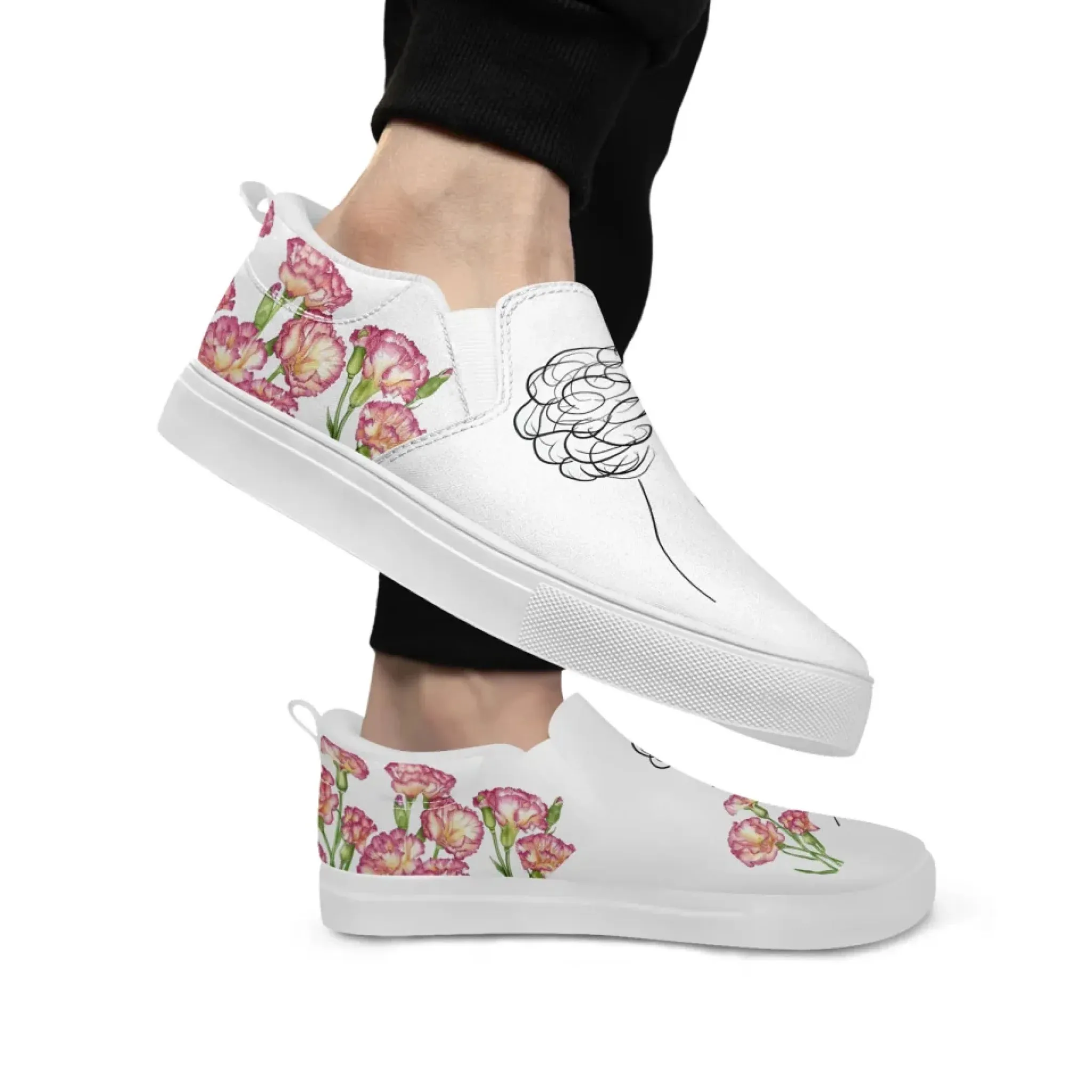 Personalized Mother's Day Canvas Slip-On Shoes, Custom Floral Design Comfortable Slip-Ons, Stylish and Lightweight Unisex Shoes