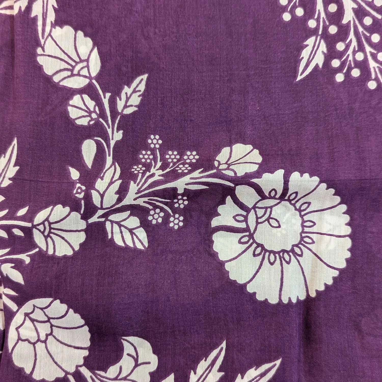 Purple & White Floral Muslin Silk Fabric