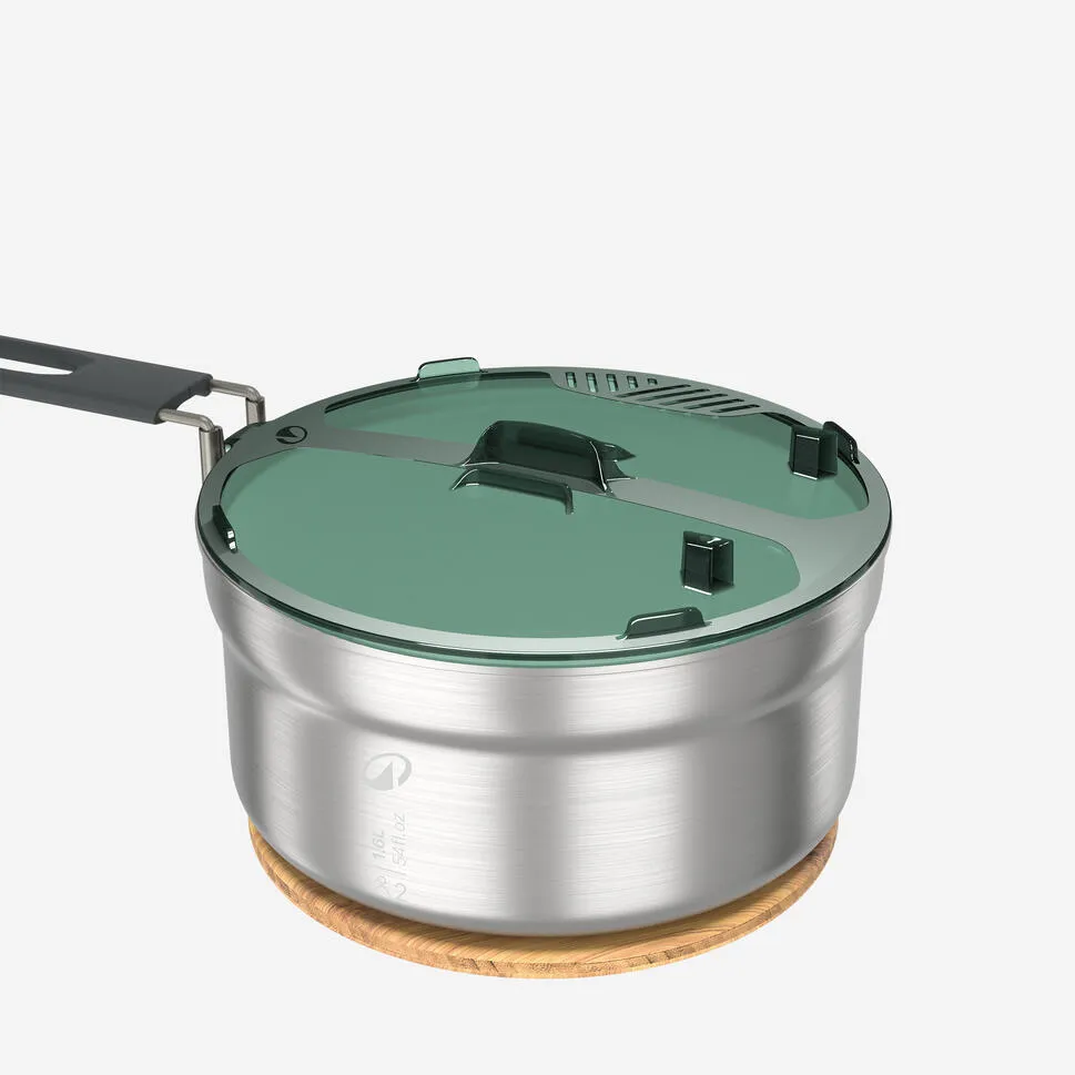 Quechua 500 Stainless Steel Non-Stick Camping Cookset  15-Piece for 2 People