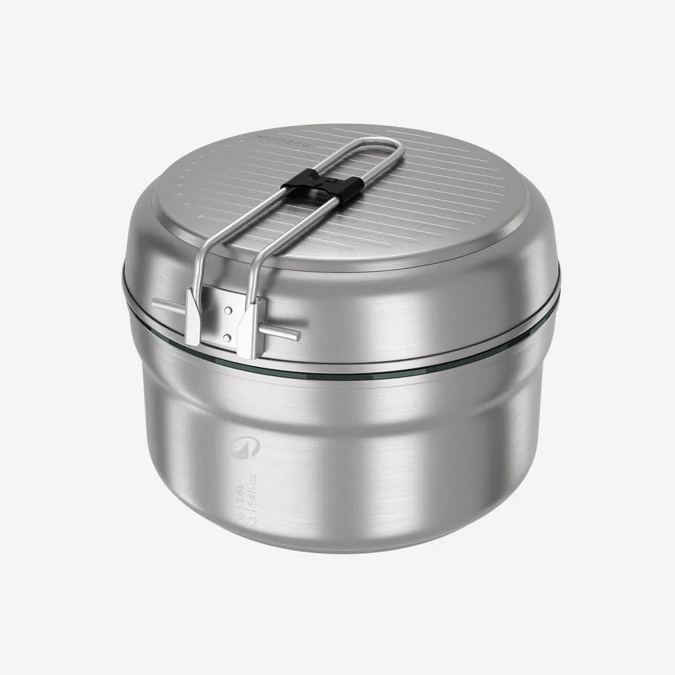 Quechua 500 Stainless Steel Non-Stick Camping Cookset  15-Piece for 2 People