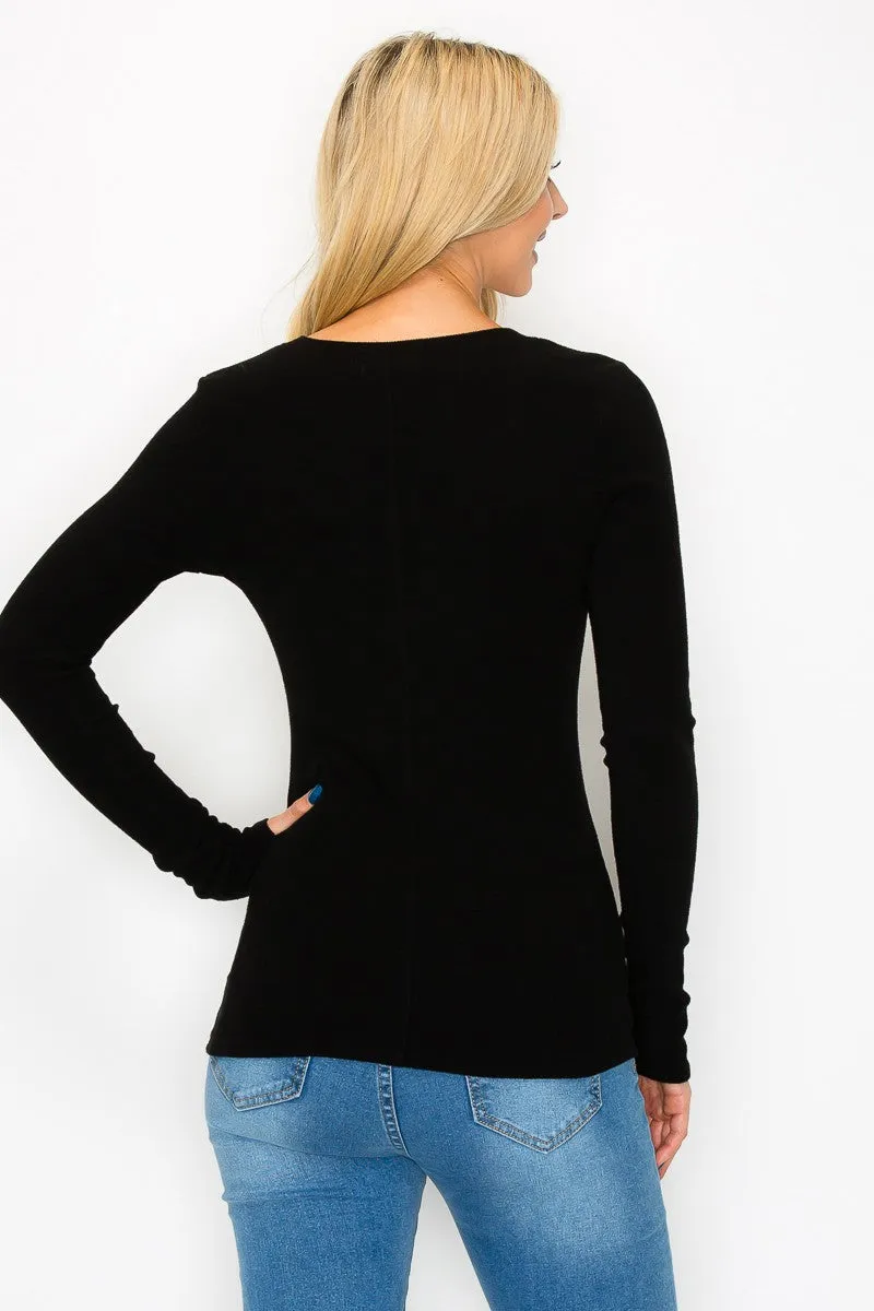 RIBBED SCOOP NECK LONG SLEEVE TEE