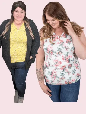 SALE- RIBBED BUTTON FRONT HENLEY TANK- FLORALS