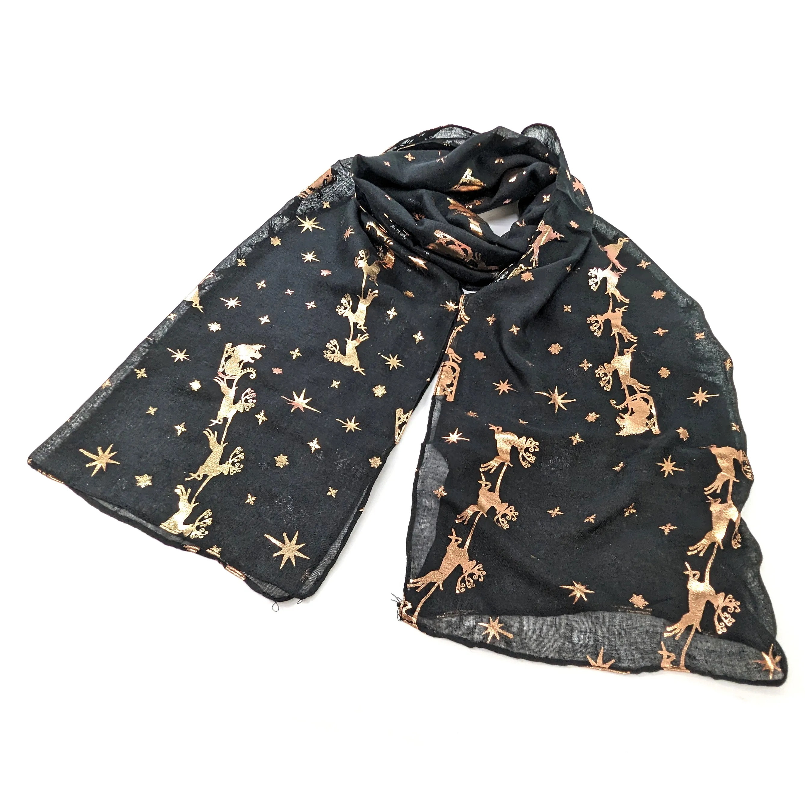 Santa and his Sleigh Scarf - Rose Gold on Black