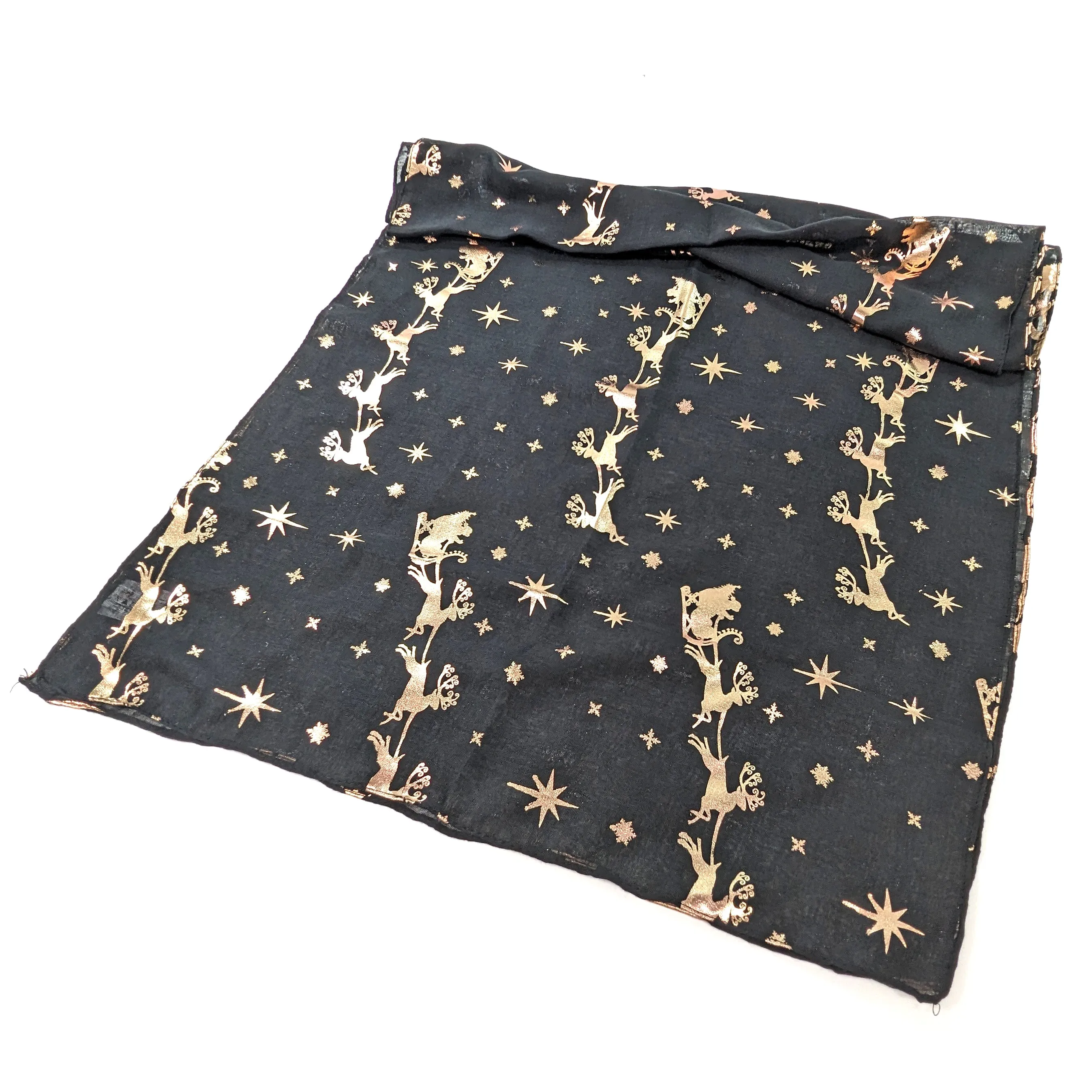 Santa and his Sleigh Scarf - Rose Gold on Black